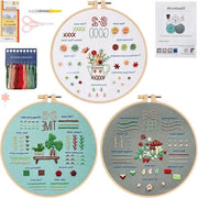 Set di cucito per principianti con disegno di fiori e piante - Kit da 3 pezzi comprensivo di tela per cucito, filo e ago - Adatto per adulti e bambini - Set di aghi da cucito