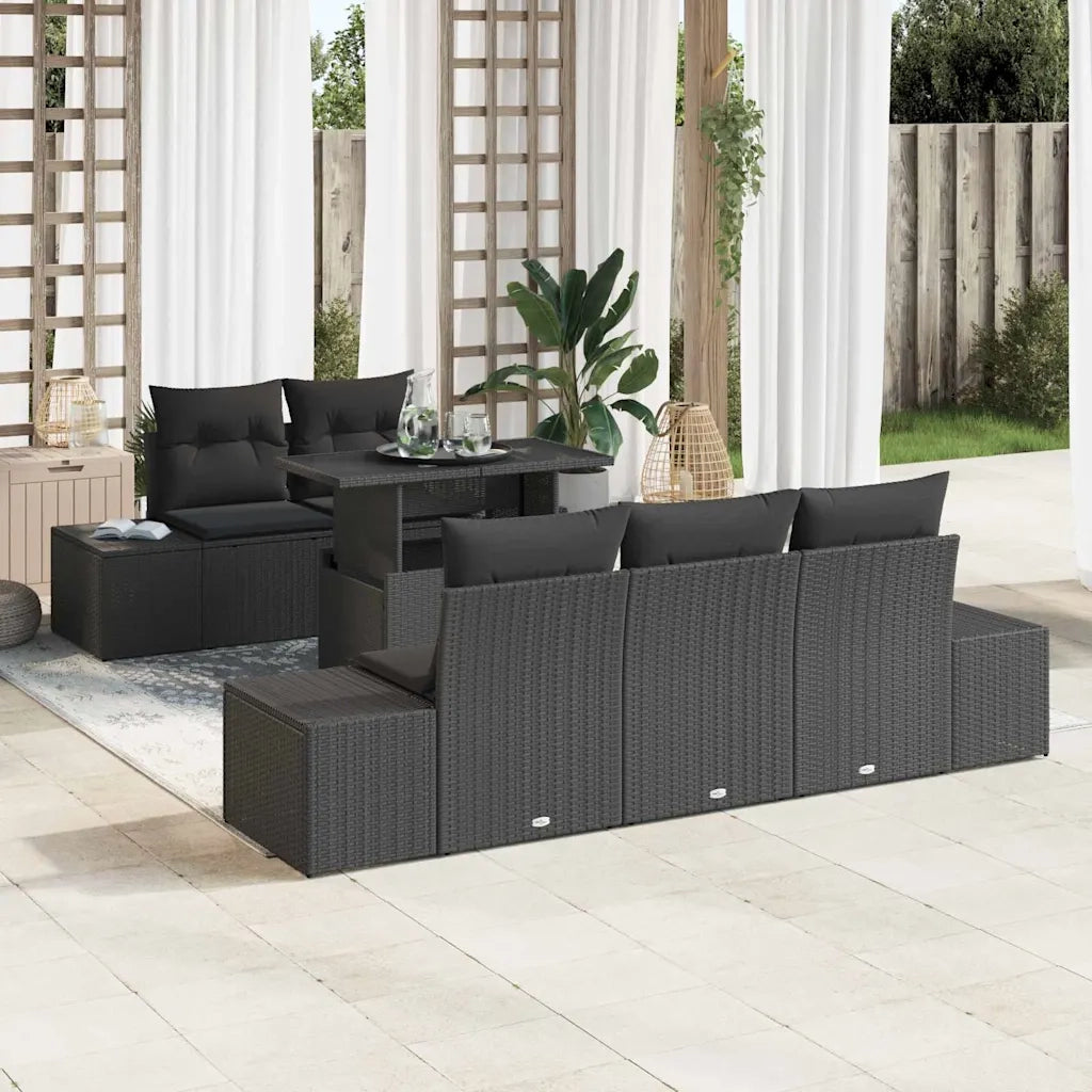 Set Divano da Giardino con cuscino con archiviazione 6 pcs Nero