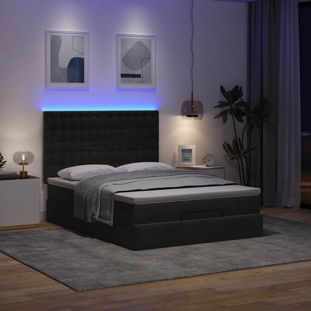 Struttura Letto Pouf con Materassi Nero 140x200 cm in Velluto