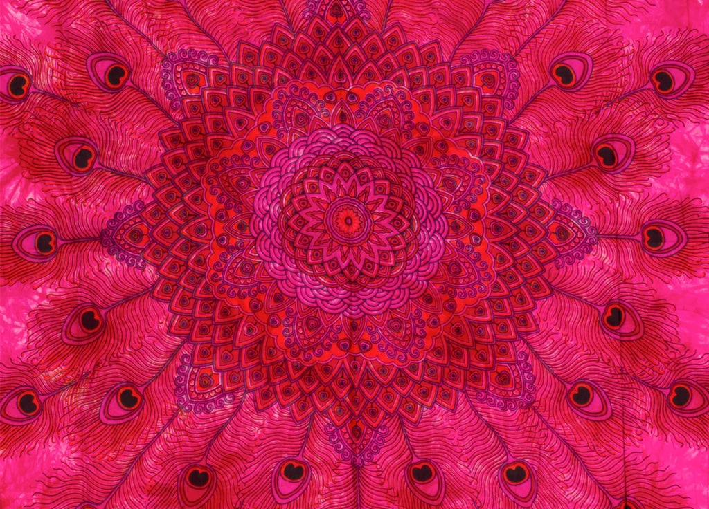 Telo Mare Spiaggia Grande Antisabbia Parasole Modello Batik Piuma - Piuma - Fucsia