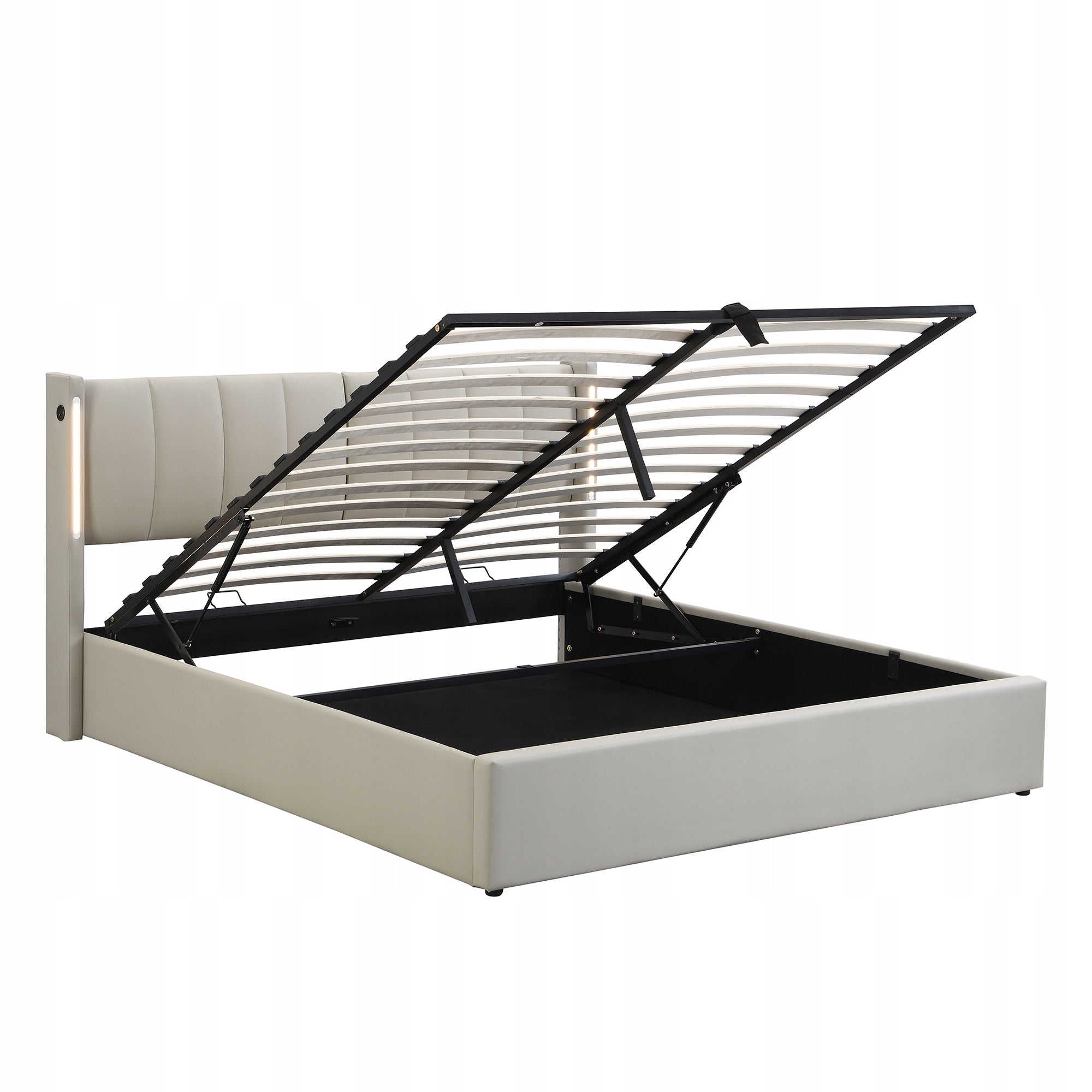 Letto imbottito con LED - Xylo - 140x190 - Grigio - Sistema idraulico