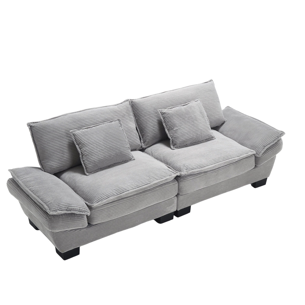 Divano 2 Posti con Seduta Extra Profonda e Braccioli Imbottiti in Velluto Grigio Chiaro 224 × 81 × 81 cm