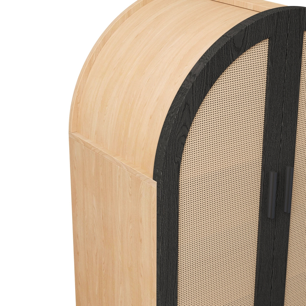 Sideboard Portascarpe con Ante in Rattan e Ripiani ¨C MINIMAL ¨C Bianco/Legno