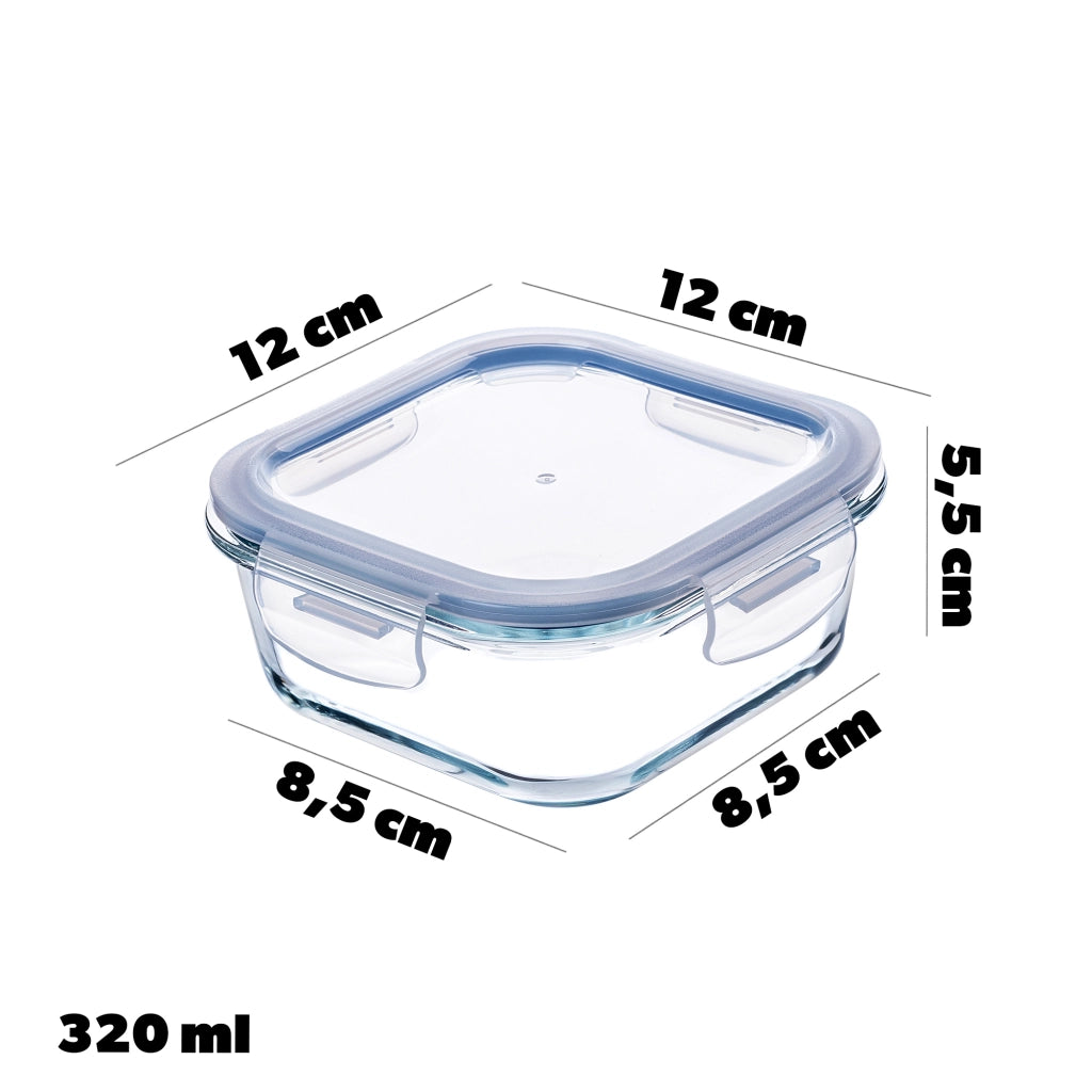 Set di 3 contenitori per alimenti in vetro KADAX con coperchi, scatola quadrata