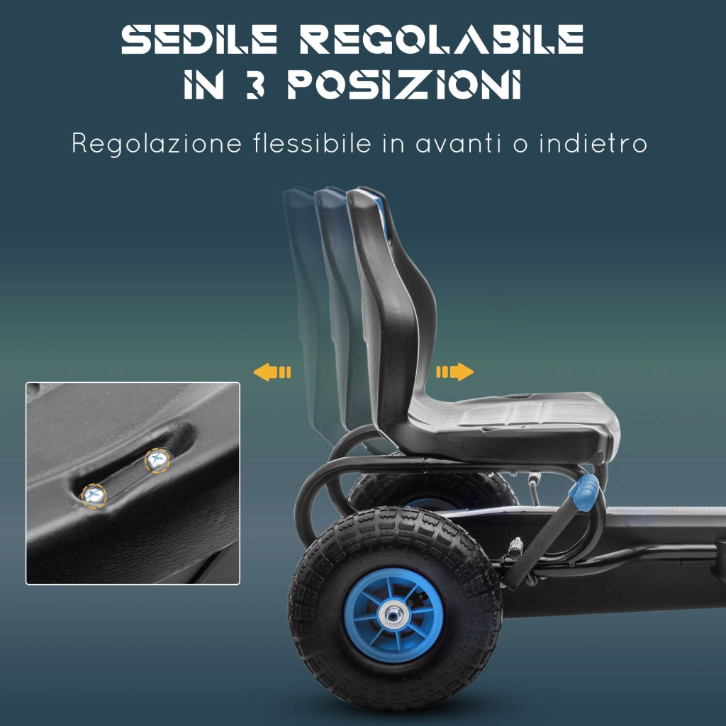 Go Kart a Pedali per Bambini ¨C zephmum ¨C Blu, Regolabile, Ruote Gonfiabili