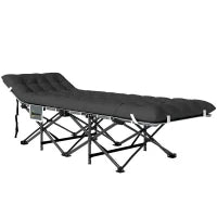 Lettino da Campeggio Pieghevole con Poggiatesta Inclinato e Materasso Rimovibile, 196x68x37 cm, Nero