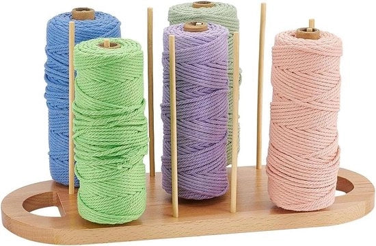 Rack per filo in legno 11 bobine - Ospite per filo per cucito e ricamo - Legno colore Burlywood - Dispensatore per filo in lana - Filo a pallina per cucito e ricamo - Ospite per uncino per cucito e ricamo
