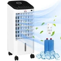 Ventilatore Umidificatore 3 in 1 su Ruote con Telecomando, 3 Modalità, 3 Velocità, Timer, Bianco