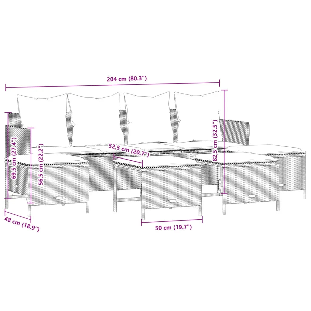 Set Divani da Giardino 5 pz con Cuscini in Polyrattan Nero