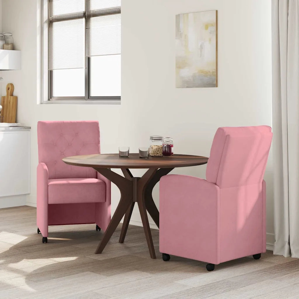 Sedie da Pranzo con Ruote 2 pcs Rosa 58 x 67 x 97 cm Velluto