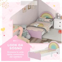 Lettino per Bambini 3-6 Anni con Sponde Laterali Anticaduta in MDF, 143x74x66 cm, Bianco e Rosa