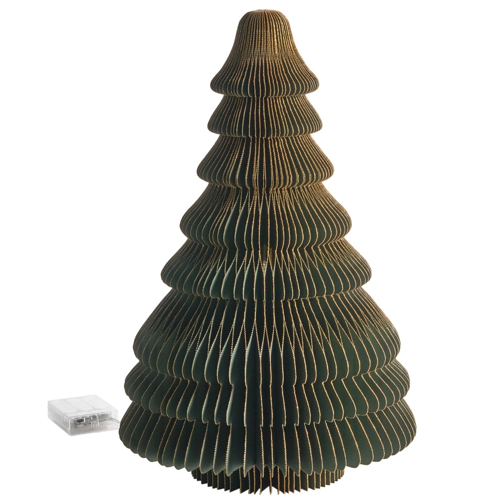 Figurina albero di Natale LED Carta a nido d'ape verde Effetto 3D con luci LED Stile origami Festivo