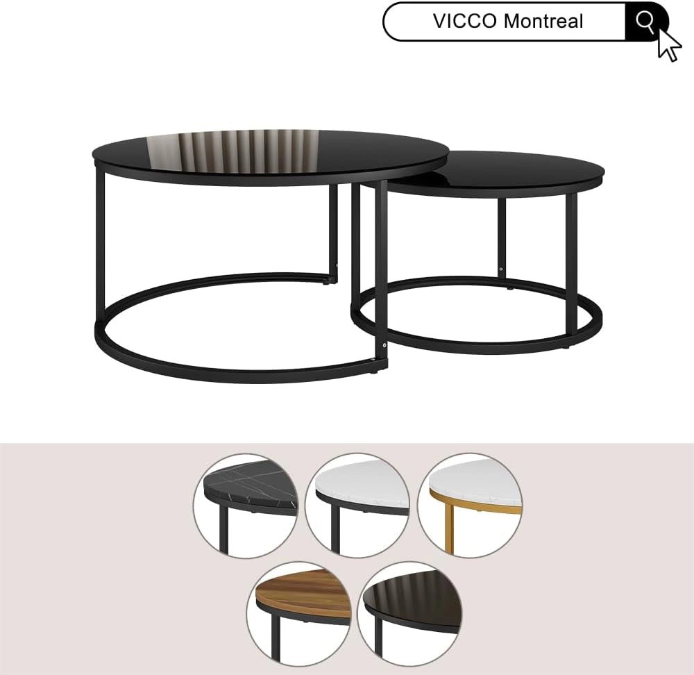 Set di tavolini Montreal, Nero lucido, 77 x 77 cm 2 parti, salvaspazio, pieghevole e combinabile in modo versatile