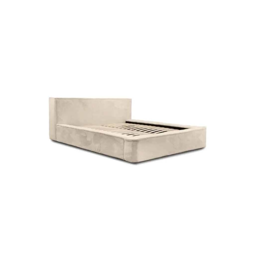 Letto contenitore ORLANE – Velluto beige dune – 140x200 cm – Rete sollevabile – Design di alta gamma