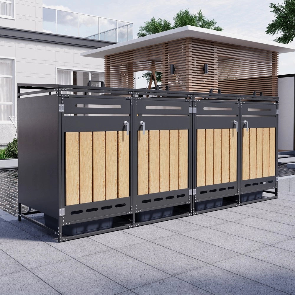Box Cassonetti 4 Pezzi con Coperchio Idraulico ¨C Xylo ¨C Effetto Legno, Metallo, con Serratura