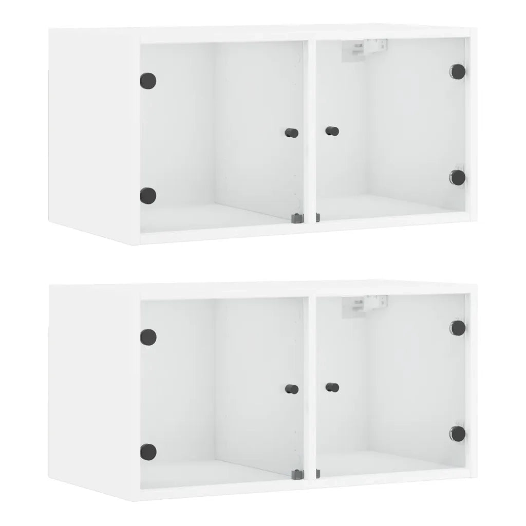 Armadietto a Muro | Mobili a Muro con Ante in Vetro 2 pz Bianco 68,5x37x35 cm