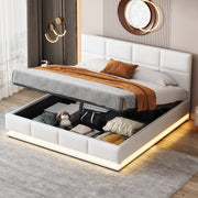 Letto matrimoniale imbottito 160x200 cm con LED; contenitore idraulico e struttura in metallo; bianco