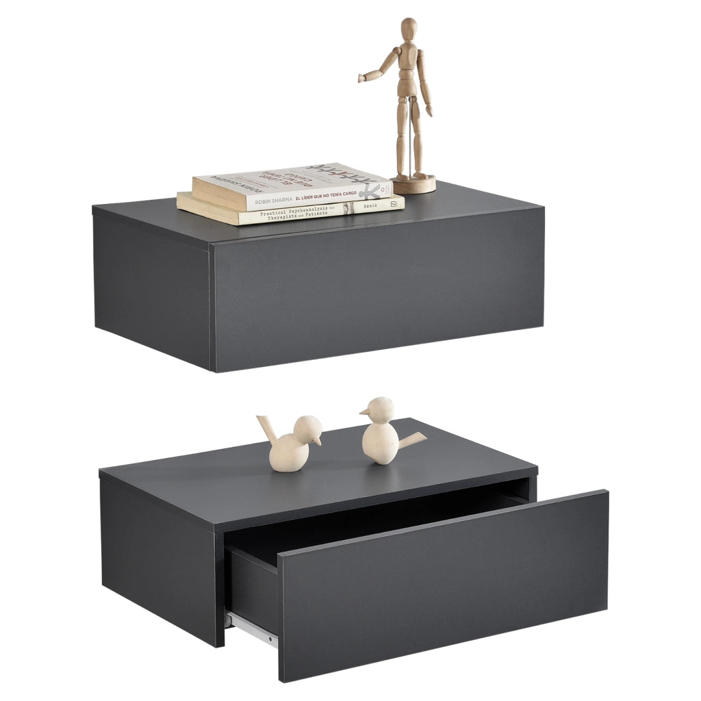 Set di 2 Comodini da Parete con Cassetto 46x30x15 cm Grigio Scuro [en.casa]