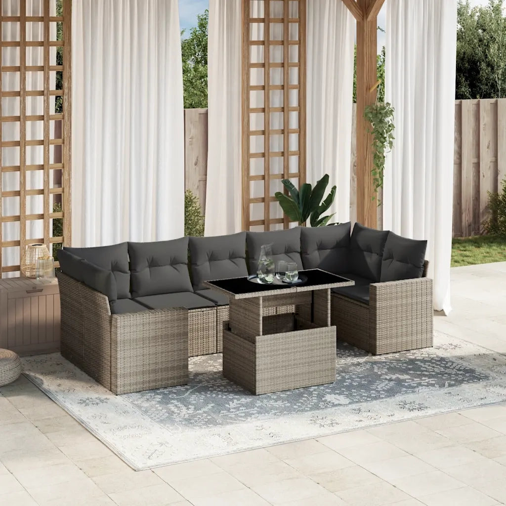 Set Divano da Giardino 8pz con Cuscini Grigio Chiaro Polyrattan