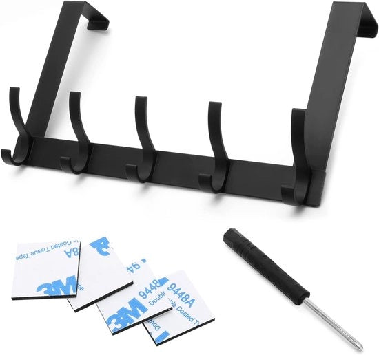 Hanger per porta per bagno e camera da letto - Maniglie metalliche - Appoggio per la porta - Appoggio per abiti e asciugamani - Nero - Doppio filo