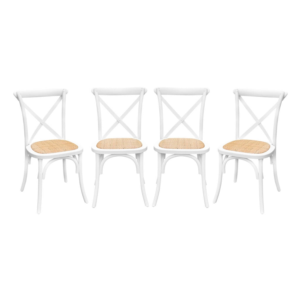 Set 4 sedie da bistrot vintage in legno, bianco