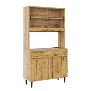 Mobile buffet con illuminazione LED, prese integrate USB-C e USB-A, 100x40x185 cm, colore quercia