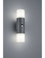 Applique Hoosic Biemissione 2xE27 Antracite Con Sensore Movimento H33 cm IP44 Trio Lighting