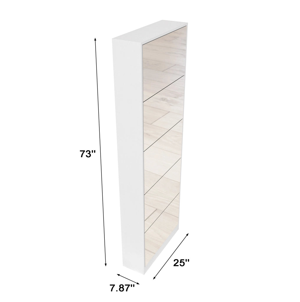 Scarpiera con specchio 63x19，6x185 cm in MDF bianco per ingresso