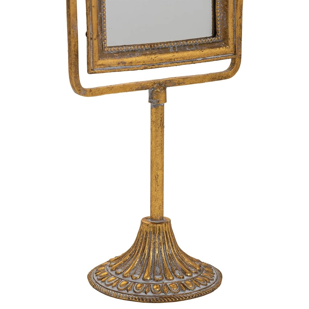Specchio cosmetico in resina con supporto dorato 18x9,5x35h