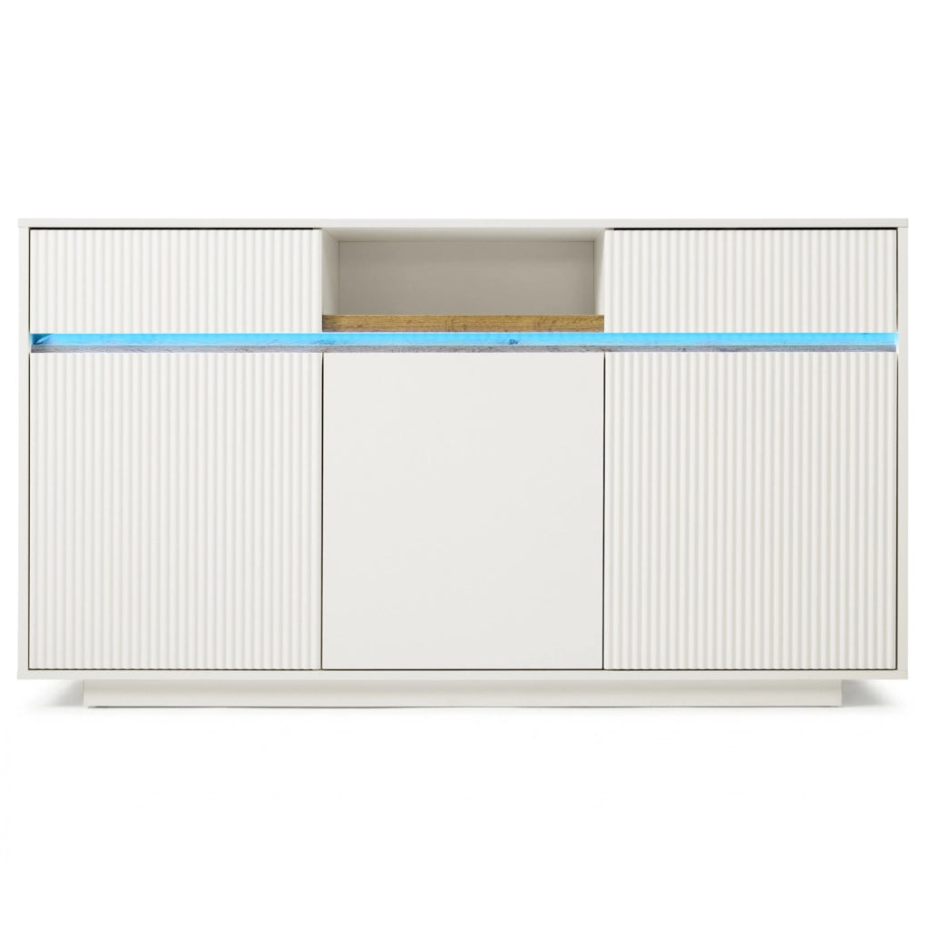 Madia 140x40x85 cm bianca in MDF con LED e ripiani regolabili