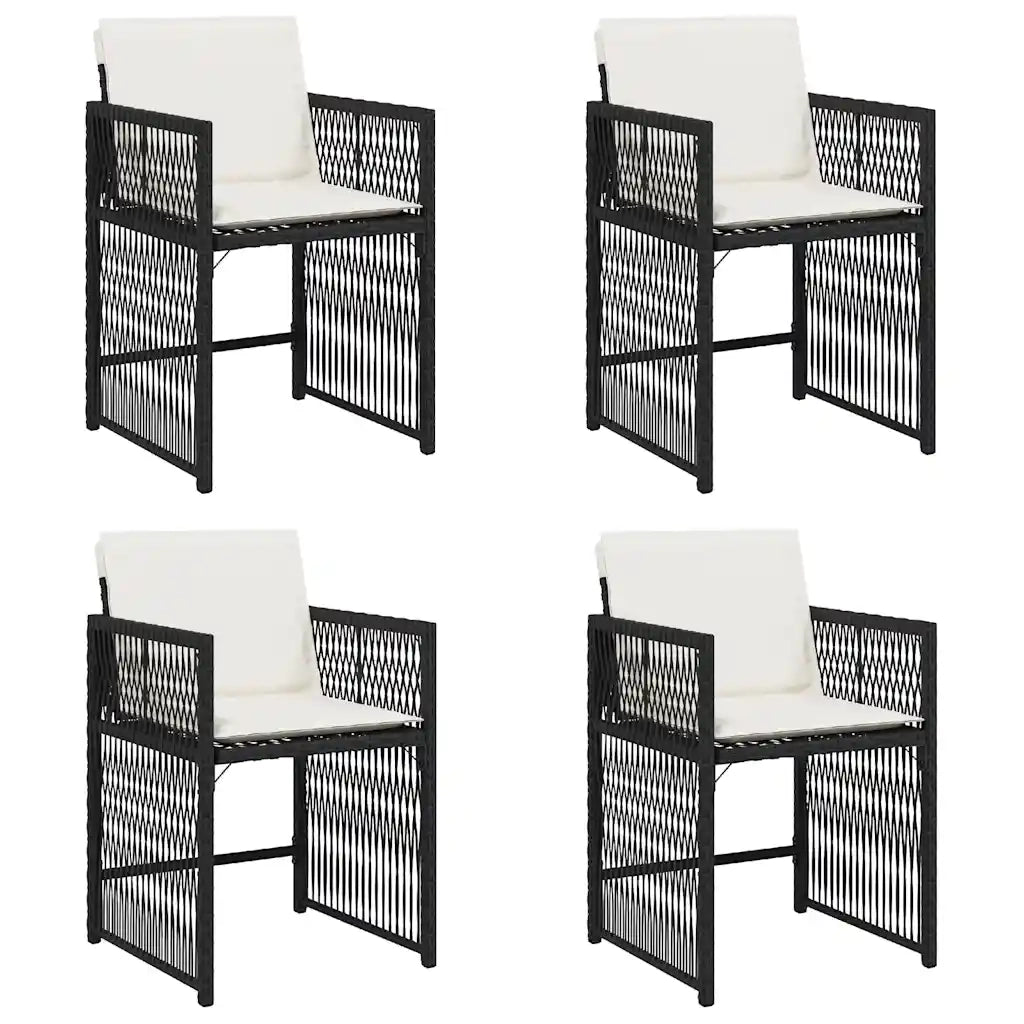 Sedie da Giardino con Cuscini 4 pz | Sedie da Esterno Nere in Polyrattan