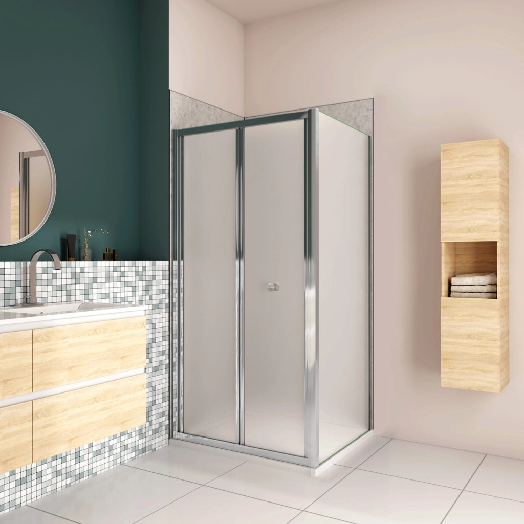 185cm Box Doccia Angolare Porta a Soffietto con Parete Fissa 80x70cm in Vetro Temperato Satinato Opaco 5 mm Profilo Cromato Lucido