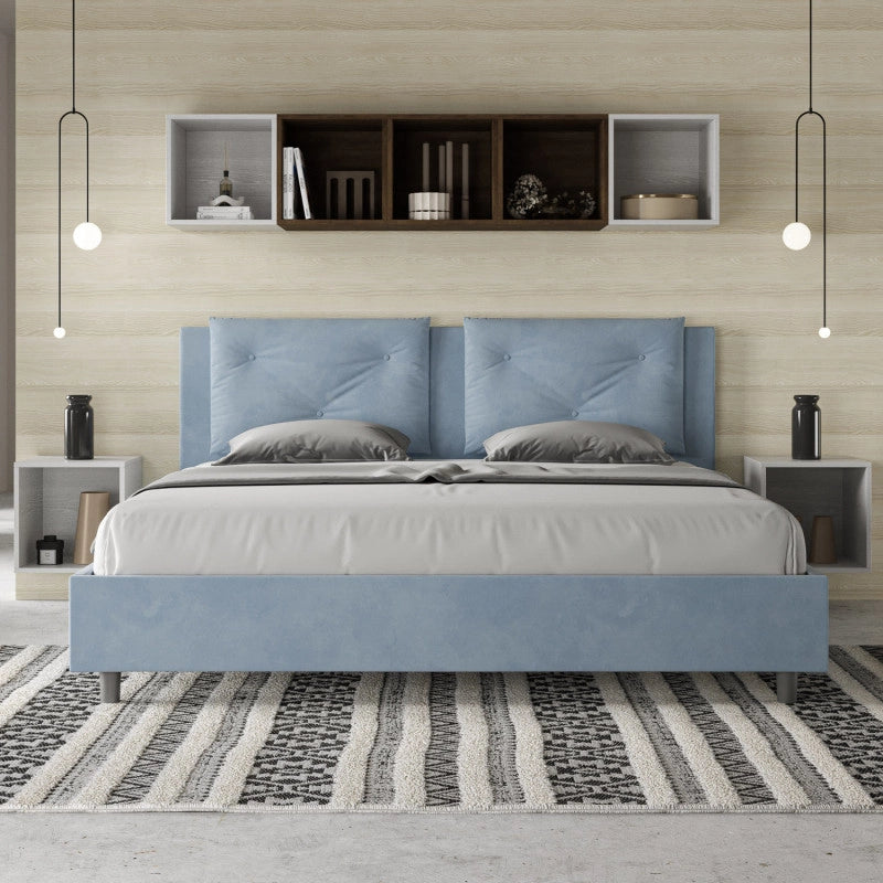 Letto imbottito Matrimoniale 200x210 cm Appia - Con rete,Microfibra,Azzurro
