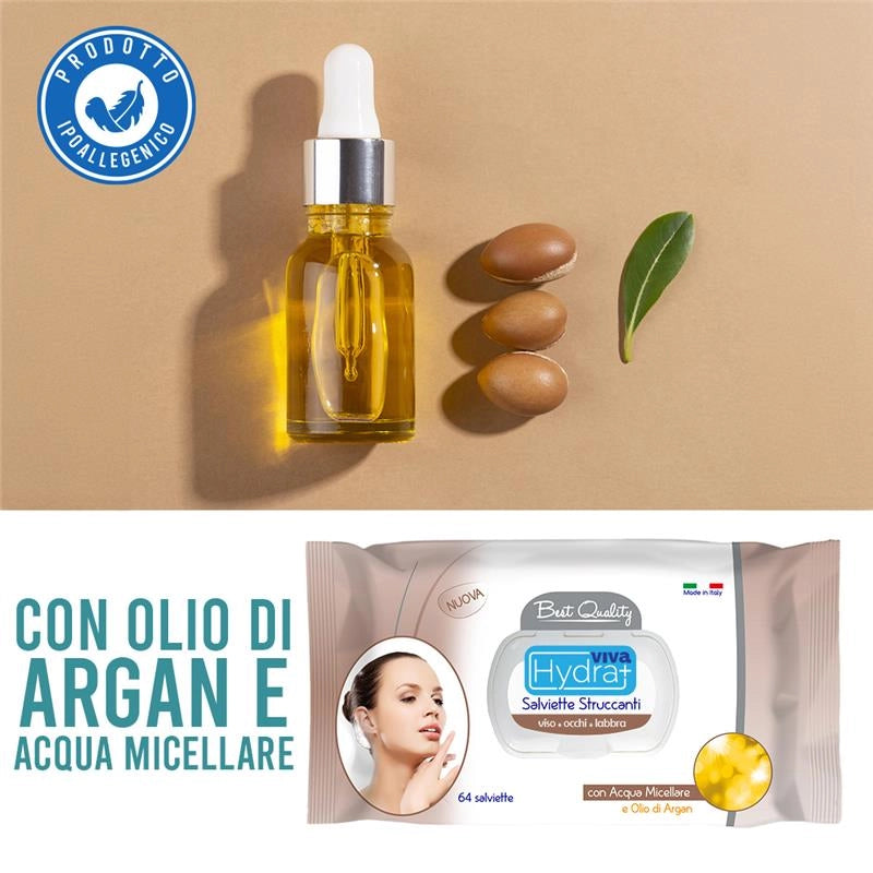MAURY'S KIT 6CF SALVIETTE DETERGENTI UMIDIFICATE STRUCCANTI OLIO DI ARGAN 6 CONFEZIONI DA 64PZ