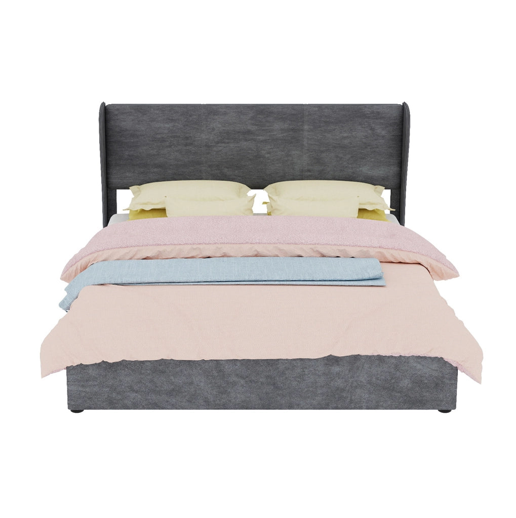 Letto contenitore 160x200 cm in tessuto e metallo grigio, base sollevabile –