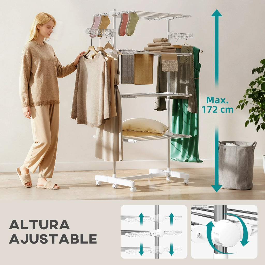 Stendibiancheria Verticale 4 Livelli 6 Ruote 2 Laterali Abatibili ¨C zephmum ¨C Acciaio Inox Argento