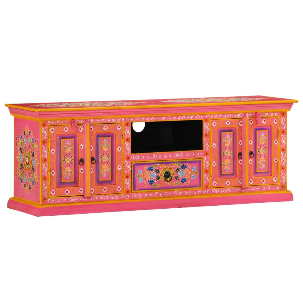 Mobile TV multimediale scaffale TV mobile TV sala da pranzo soggiorno camera da letto rosa 110 x 30 x 40 cm legno massello di mango rosa 02_0028289