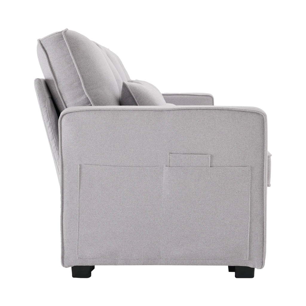 Divano 4 Posti in Tessuto con Cuscini, Braccioli e Portabicchieri ¨C MINIMAL ¨C Beige/Grigio
