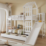 Letto a Castello con Scivolo e Cassetto ¨C MINIMAL ¨C Pino/MDF, Bianco, 90x200