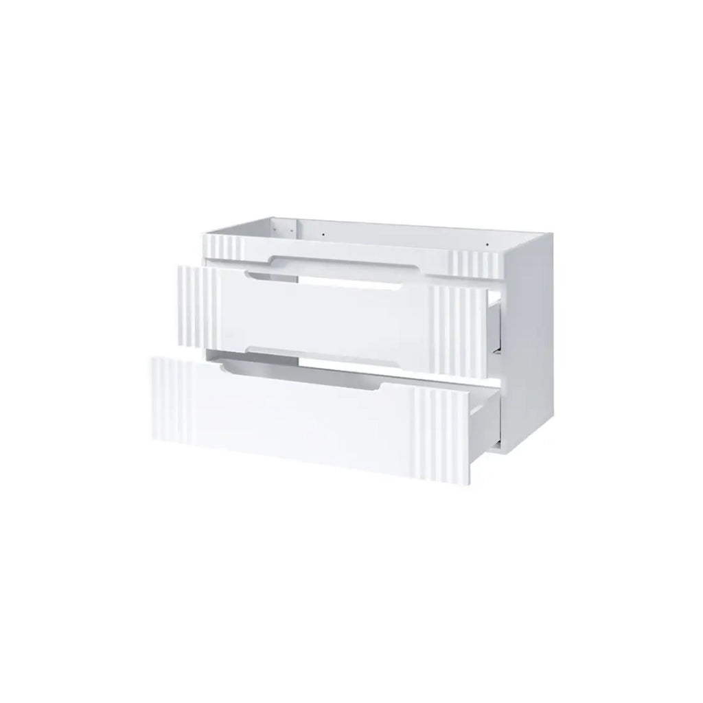 Mobile sottolavabo FIDJI 120 cm – Bianco Alpino Lucido – 2 cassetti – Montaggio a parete o a pavimento