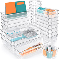 Set 25 Contenitori Organizer per Cassetti in Plastica Trasparente Divisorio Salvaspazio