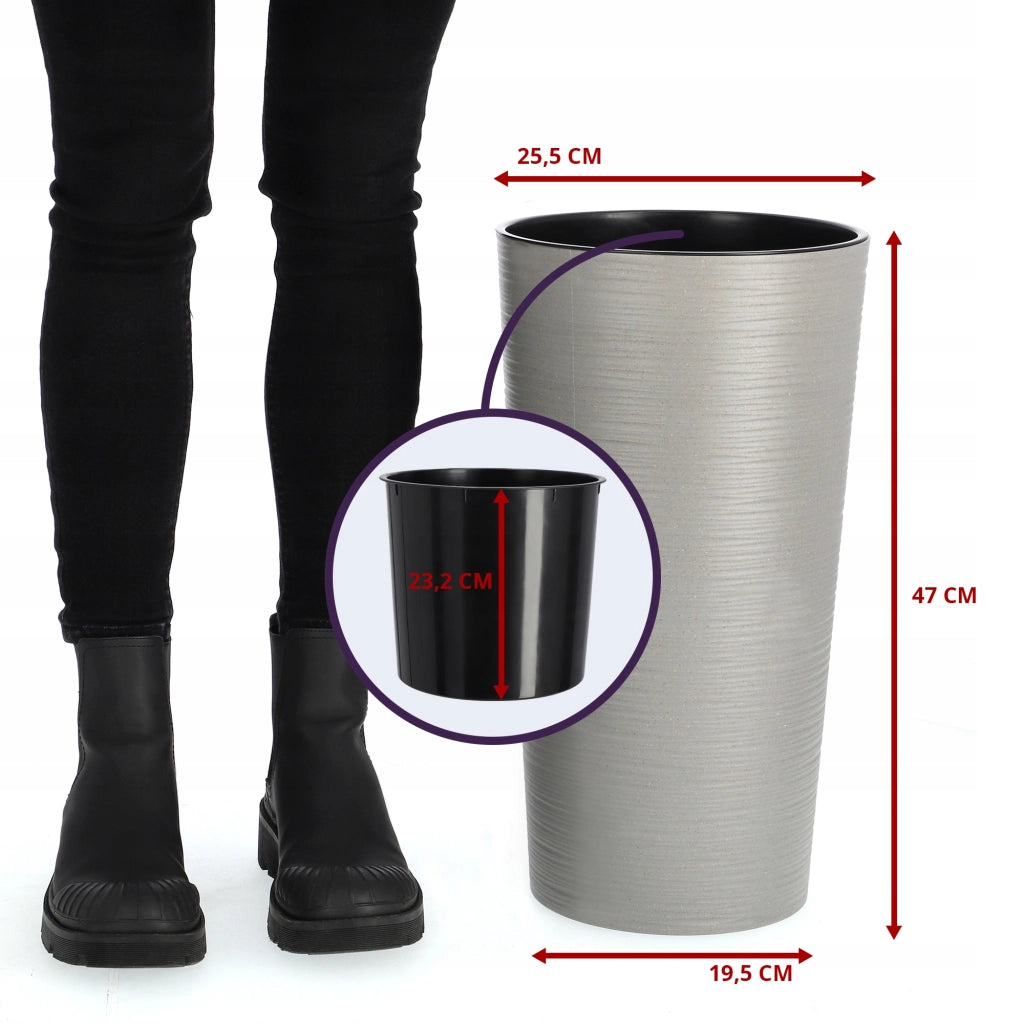 Vaso da fiori KADAX, alto, 47 cm, con inserto, per soggiorno, grigio