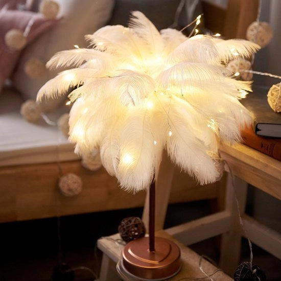 Lampada a LED con piume, lampada da notte per accanto al letto, ideale per madre, amica, camera da ragazza o decorazione per il matrimonio