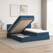 Letto ottomano con materasso con testiera 2 pz Blu Tessuto 3456676