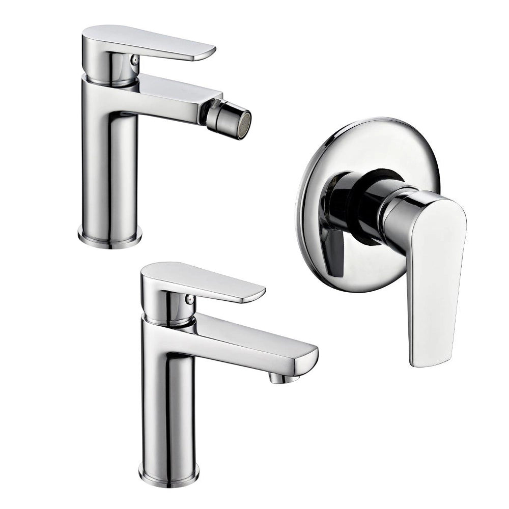 Tris rubinetti miscelatori bidet lavabo doccia ad incasso linea asia cromata