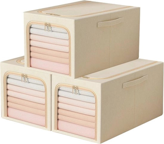 Set di 3 contenitori per ripostiglio sotto il letto, 90 litri, opacchi e con coperchio per abbigliamento e lenzuola.