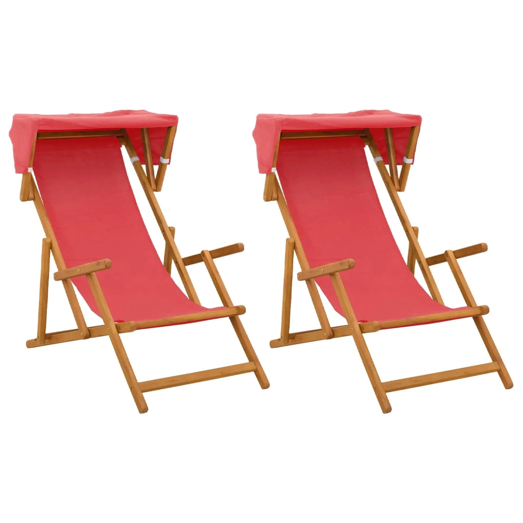 Lettino 2 pcs 3 Posizione Legno di Eucalipto Massello Rosso 3407807