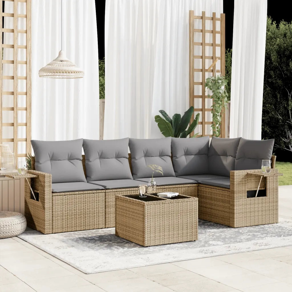 Set Divano da Giardino 6 pz con Cuscini Beige in Polyrattan 3220138