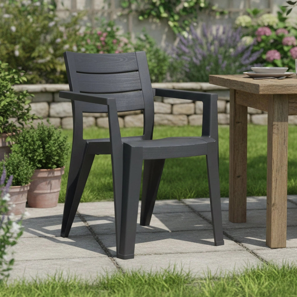 Set di 6 sedie da esterno Courtenay, Seggiola da giardino, Seduta outdoor multiuso, Panchina da giardino, 62x59 h79 cm, Antracite