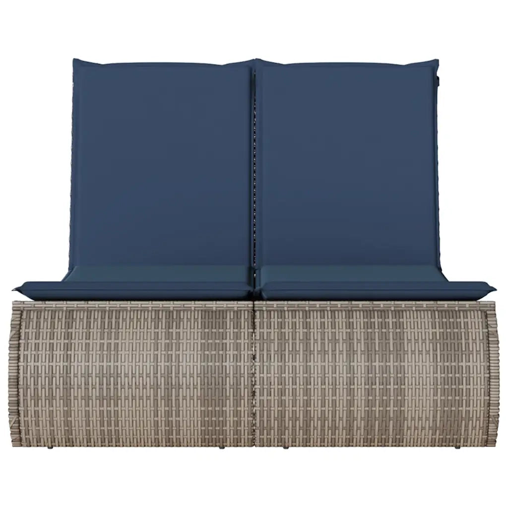 Lettino Prendisole Doppio con Cuscini Grigio in Polyrattan 368097